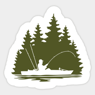 Kayak Fisherman Rural Forest Scene with Olive Green Background Sticker